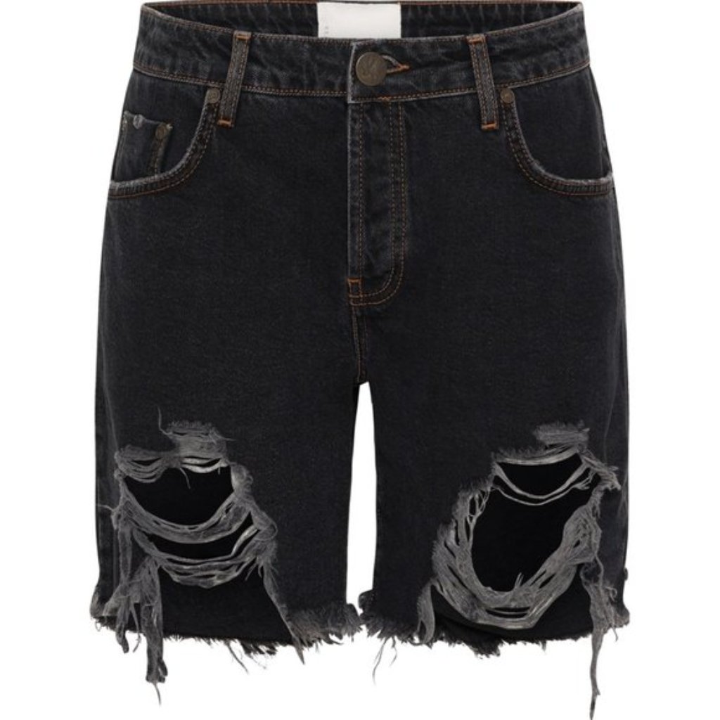 One Teaspoon Black "Stevies" Long Length Destroyed Style Shorts Nwt Size 32 Bk